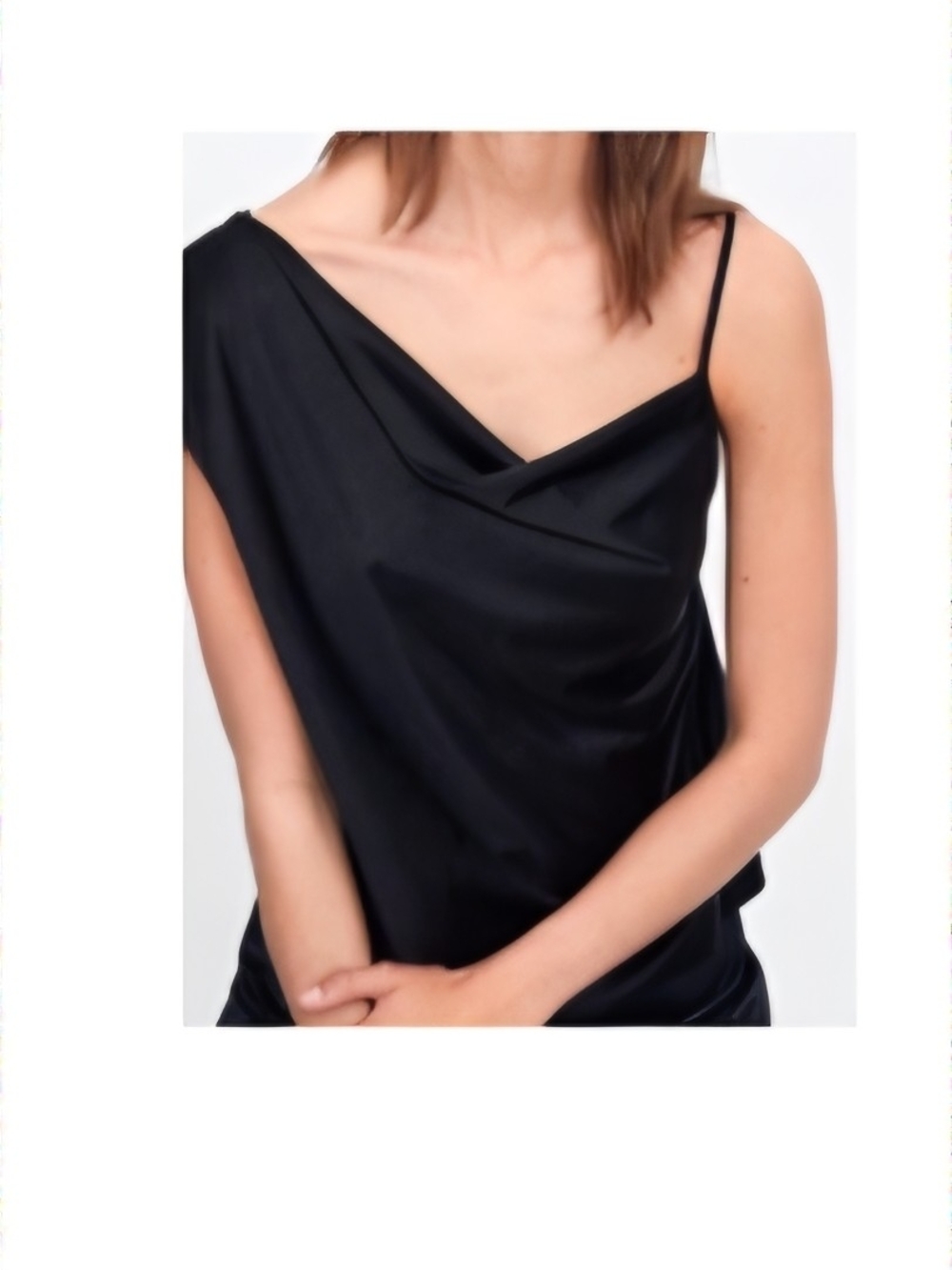 ZARA Black Satin One-Shoulder Cowl Cami